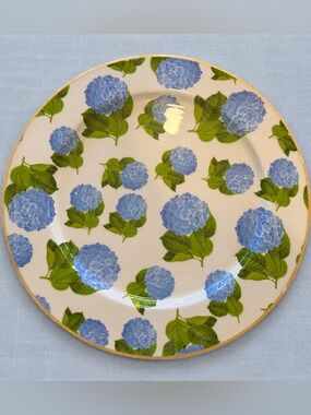 Jaye’s Studio Blue Hydrangea Floral Charger Plate Gold Rim set of 4